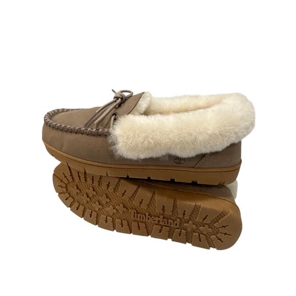 Timberland Tie Moc Sherling Slippers - Taupe Gray - Size 9 - Picture 5 of 7